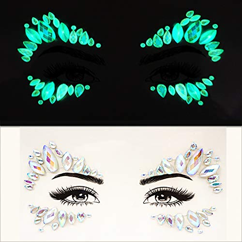 face jewels for women festival face gems self adhesive halloween sticker fluorescent temporary tattoo face and body jewels for music festival edm party halloween(TP347 Surround)