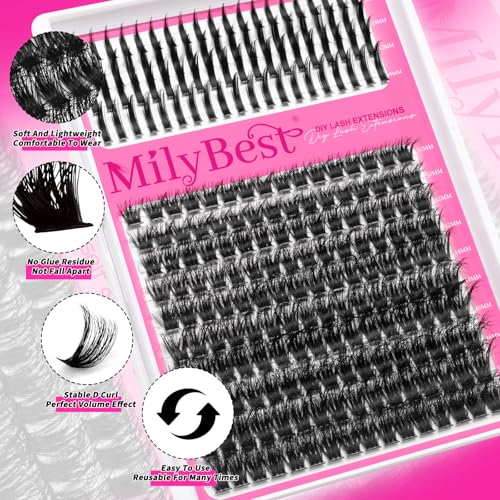 Lash Clusters Kit 100D Manga Eyelash Clusters with DIY Spikes 13-19MM Spiky Volume Cluster Eyelash Extensions Wispy Individual Lash Extensions Kit Anime Lashes Cluster Bond & Seal Tweezer by MilyBest