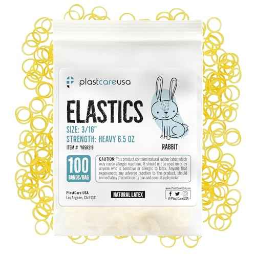 1000 (3/16" Rabbit, Heavy 6.5 Oz) Orthodontic Latex Elastic Rubber Bands for Braces - Multi-Size Dental Elastics Kit, Heavy-Duty Ortho Bands for Gap Closure & Teeth Alignment (10 Bags of 100)