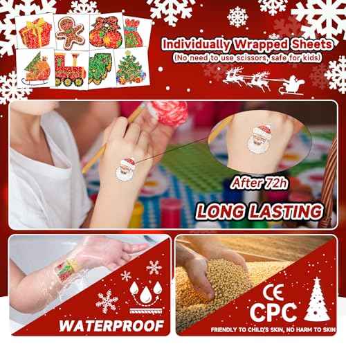 EMOME 408 PCS Christmas Temporary Tattoos, Xmas Glitter Tattoo Stickers for Kids Individually Wrapped Bulk, Merry Christmas Stocking Stuffers for Boys and Girls Party Favor Decorations Supplies