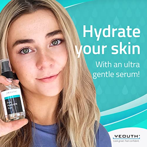 YEOUTH Pure Hyaluronic Acid Serum for Face 100%, Hydrating Serum for Dull Skin, Moisturizing Serum, Hyaluronic Serum for Face for Women & Men 1oz