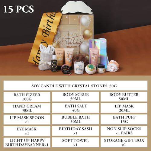 Birthday Gifts for Women, Birthday Spa Gift Basket for Women & Men, Luxury Birthday Spa Gift Box, Rich Bath Essentials, Butter, Candle, happy birthday gifts box for women bath and body care
