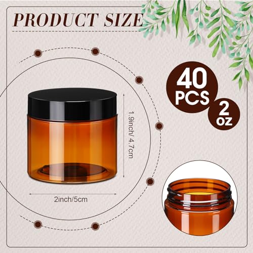 Tanlade 40 Pcs 2 oz Plastic Jars with Lids Round Cosmetic Containers Refillable Containers for Powder Liquid Food Storage Kitchen Cosmetic Lotion Ointments Creams Essential Oil(Amber)