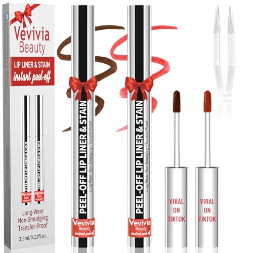 Vevivia 2-in-1 Waterproof Lip Liner Stain with Tweezers - Cocoa & Coffee