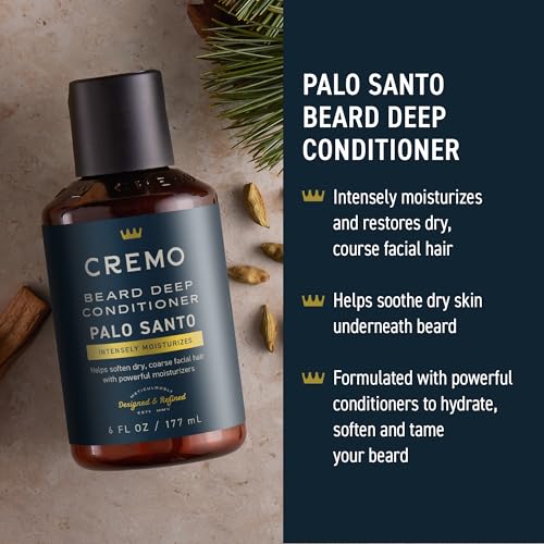 Cremo Palo Santo 2n1 Beard Wash & Softener + Deep Conditioner + Oil Set for Medium to Long Beards