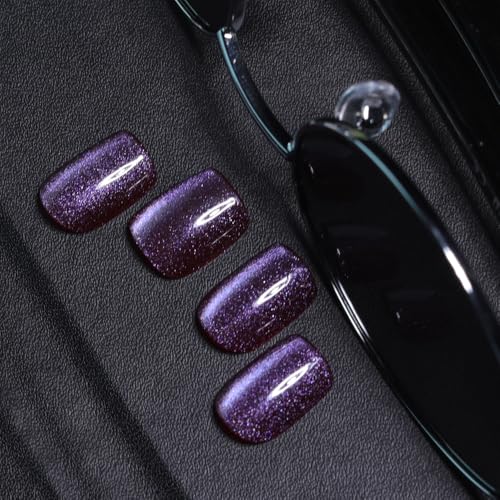 Dark Amethyst Cat Eye Press On Nails – 30pc Gel Glue-On Kit
