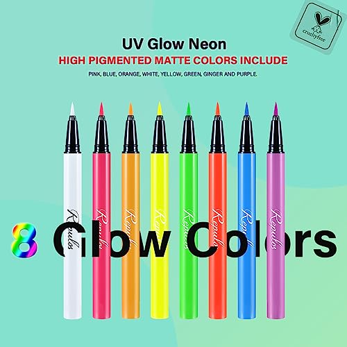 8-Piece UV Neon Liquid Eyeliner Set - Waterproof Matte