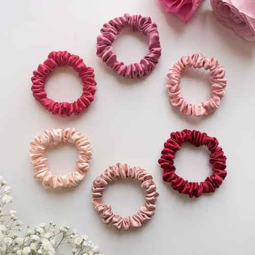 SILVR BEAR Luxury Satin Scrunchies, Satin Hair Ties for Thick, Thin & Curly Hair, Scrunchies for Women, Girls & Men Softer than Silk Hair Ties (Skinny Rose)