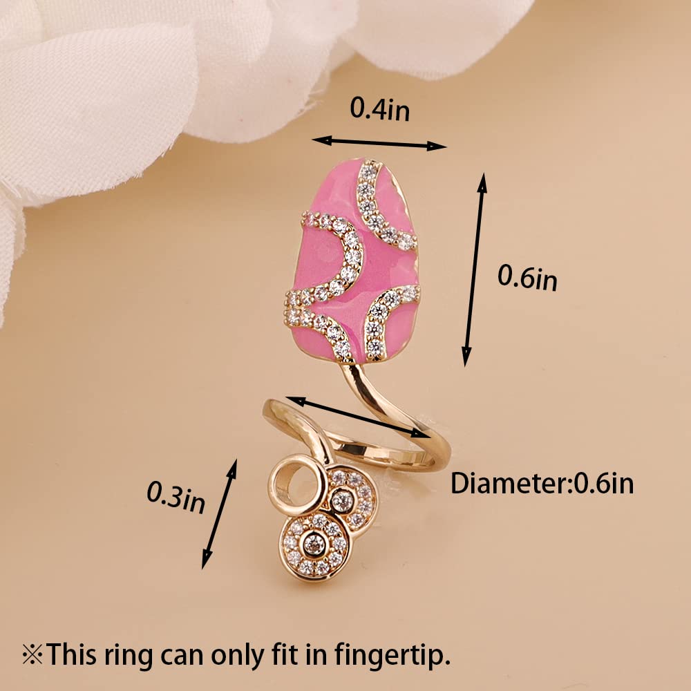 Rumtock Fingernail Opening Ring Rose Red Nail Decorative Knuckle Nail Ring for Women Girls Nail Art Jewelry