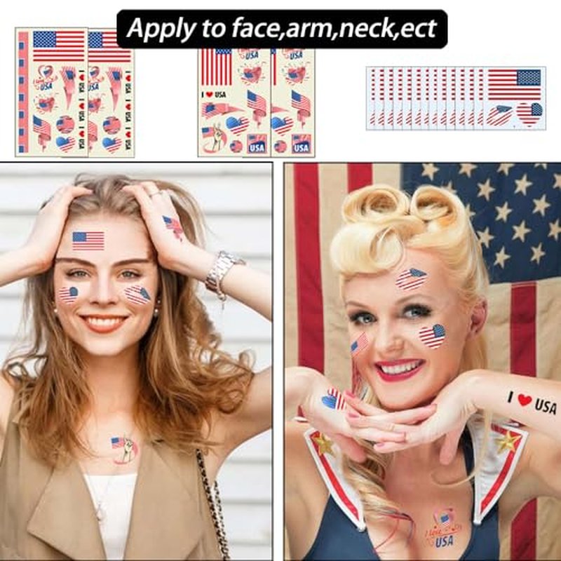 24 Sheet American Flag Temporary Tattoos USA Patriotic Stickers