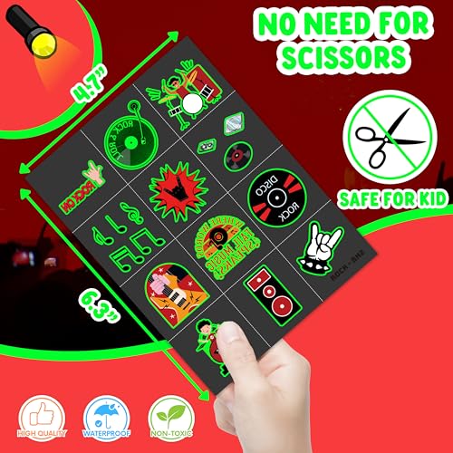 96 Glow-in-Dark Rock Temporary Tattoos for Kids