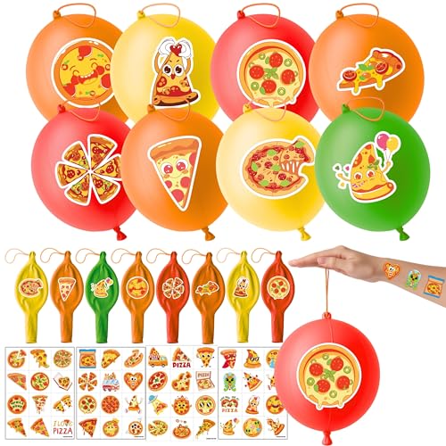 72 PC Pizza Party Favors Set - Tattoos & Punch Balloons