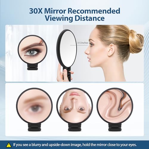 30X Magnifying Mirror with Handle, Double-Sided Handheld Makeup Mirror