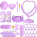 8 Set Spa Party Supplies 8 Heart Shaped Mirrors 8 Silicone Face Mask Brushes 8 Face Mask Mixing Bowl 8 Headband 8 Spa Facial Towel 8 Heart Dish Bowls for Sleepover Slumber Party (Purple)