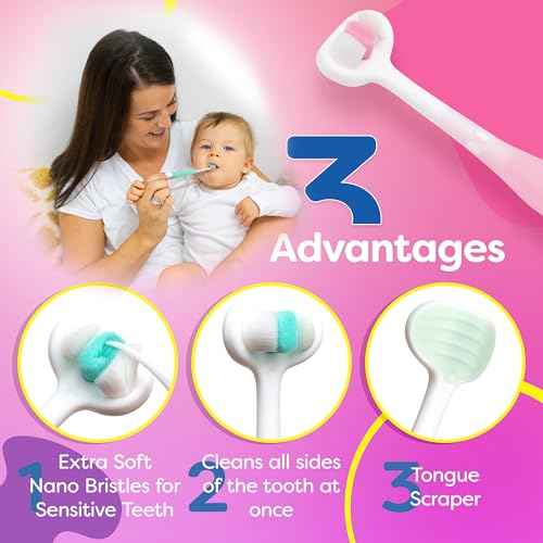 Trueocity Extra Soft Toddler Toothbrush, Toddler Toothbrushes 1-2 1-3 2-4, Toothhugger High Efficient 3 Sides Baby Toothbrush 12 Months and Up, Infant Training Brush, Sensory Oral Care Set (3 Pack)