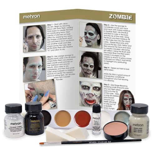 Mehron Makeup Premium Character Kits| Makeup Kits for Halloween & Cosplay| Made in the USA | Complete Makeup Kit | Includes all Makeup, Tools, & Instructions on How to Create the Look | (Zombie)