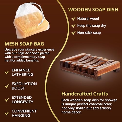 Live Healthy Kojic Acid Soap - Skin Brightening and Lightening for a Radiant Complexion - Natural, Gentle, Turmeric Soap Bar for Dark Spots, Uneven Skin Tone & Acne Scars - 2 Pack + Holder & Net