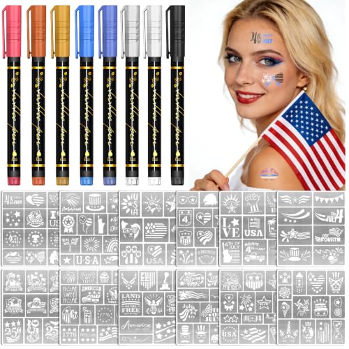 4th of July Metallic Tattoo Markers & Stencils Set