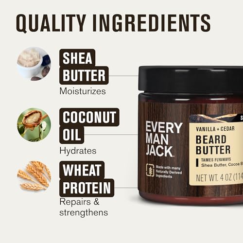 Every Man Jack Beard Butter Gift Set for Men ? Full Size 3-Pack Variety with Sandalwood, Vanilla + Cedar & Aged Bourbon Scents ? Naturally Derived with Shea Butter & Coconut Oil ? 4 oz (3 Pack)