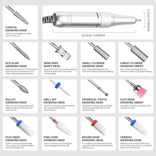 Professional Nail Drill Kit with 45000RPM Motor, 13 Bits & 56 Sanding Bands, Rechargeable & Portable for Acrylic Gel Nails