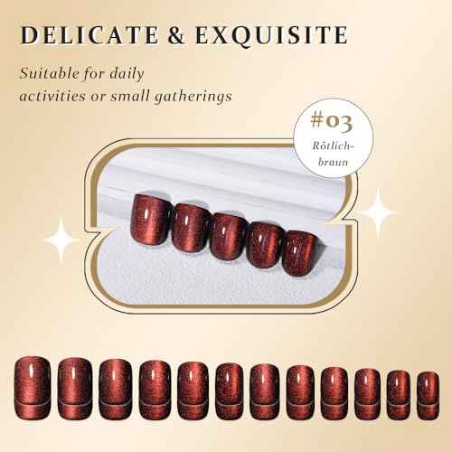 evpct Wine Red Cat Eye Extra Short Square Press on Nails, Petite Short Square Glue on Nails for Women Gift, Wine Red Holographic Glossy Fake Nail Reusable, Soft Gel Press on Acrylic Nail with Designs