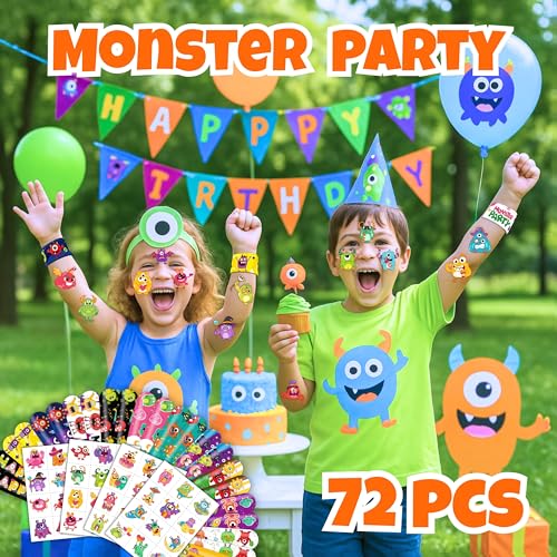 Monster Party Favors Set - 48 Tattoos & 24 Slap Bracelets