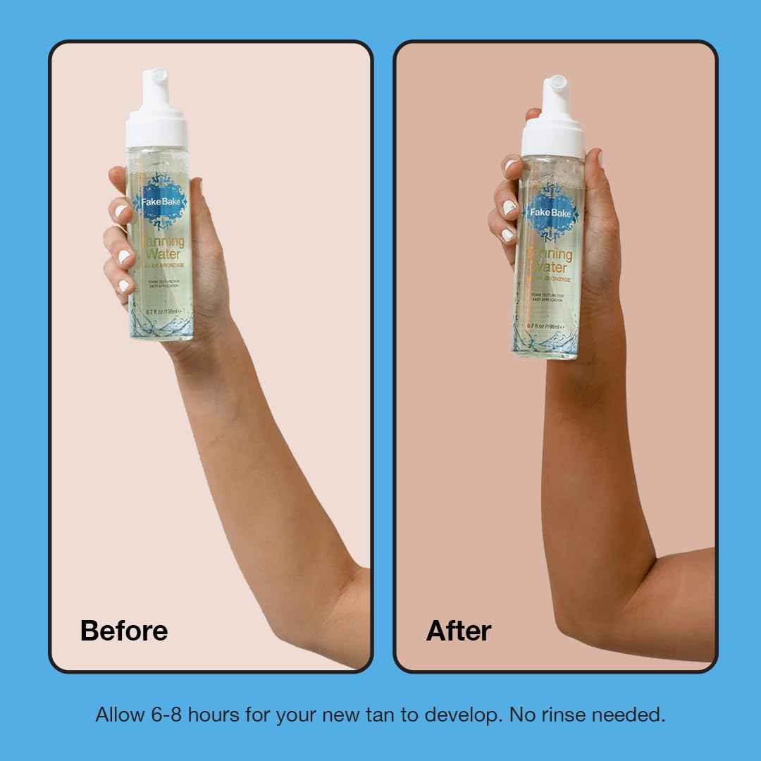 Fake Bake Foam Tanning Water Self Tanner Instant Glow with Hydrating Passion Flower Rejuvenation - Natural Looking Sunless Bronzing for Women & Men - 6.7 oz