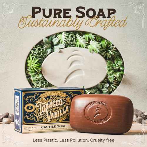 Body Wash Castile Soap Bar for Sensitive Skin ? Long Lasting Natural Bar Soap for Men w/Olive Oil and Cocoa Butter - Vegan Tobacco Vanilla Scented by Carolina Castile, 5 oz Each