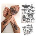 Temporary Tattoo for Adult Women - 2 Sheets - Black Big Moth Beetle Scorpion Dragonfly Bee Insect Sleeve Words Adults Tattoos