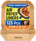 Vailnd Air Fryer Paper Liners - 125 Pcs, 8" Non-Stick Parchment