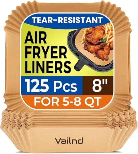 Vailnd Air Fryer Paper Liners - 125 Pcs, 8" Non-Stick Parchment