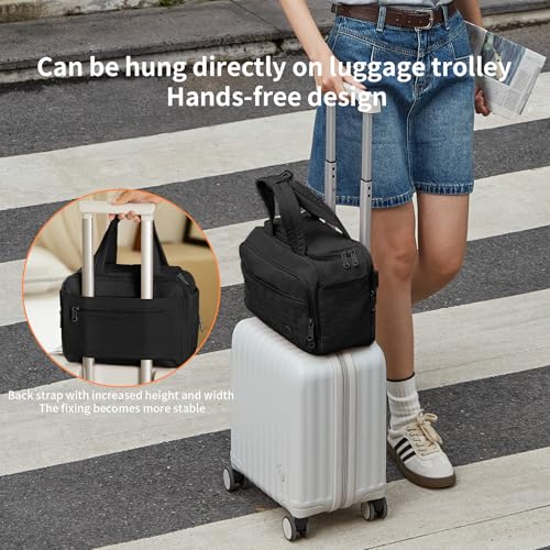 aji Travel Toiletry Bag for Women, Lightweight Large Wide-open Makeup Bag with Luggage Trolley Strap, Water-resistant Multiple Pockets for Accessories,Essentials, Toiletries, Mousse Black