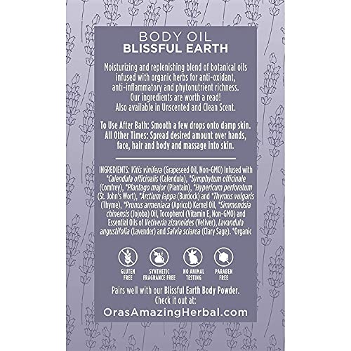 Ora's Amazing Herbal Moisturizing Lavender Body Oil for Women and Men, Nourishing Oil for Dry Skin, Relaxation, Massage Oil, Blissful Earth Scent, 2 oz, Travel Size with Pump