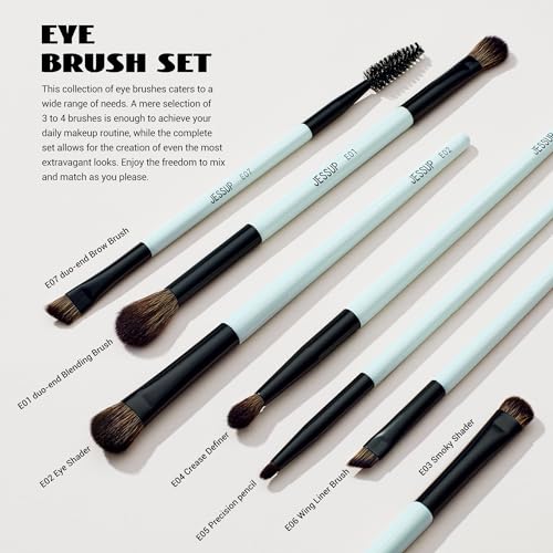 Jessup 10-Piece Makeup Brush Set with Dual-Ended Brushes, Bright Cyan