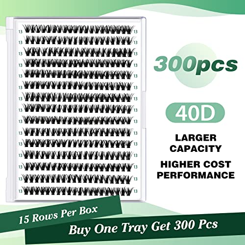 KEYYOU 300pcs Lash Clusters 40D 0.07D 13mm DIY Eyelash Extensions