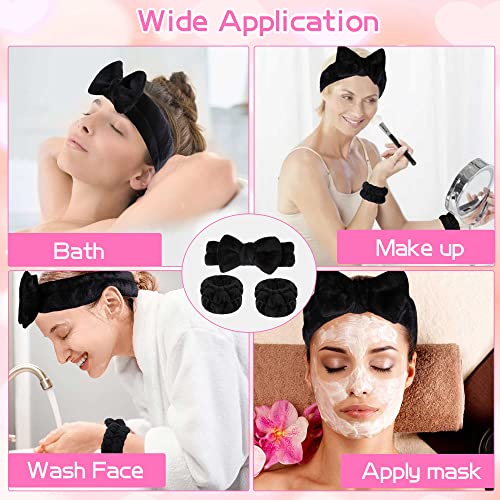WSYUB Black Makeup Headband & Wristbands Set for Face Washing & Spa