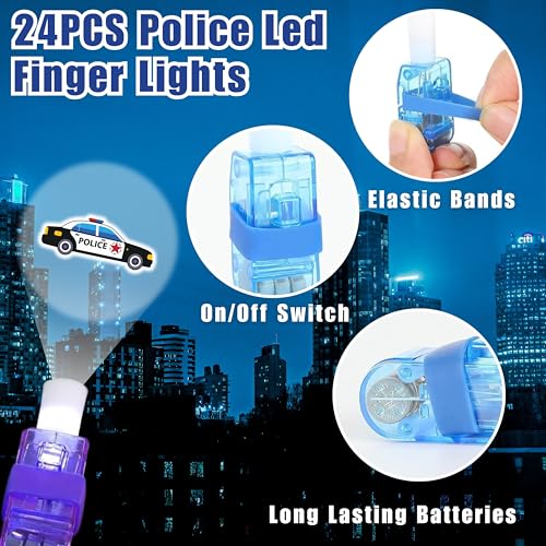 72 PCS Police Party Favors ? 48 PCS Luminous Tattoos & 24 PCS LED Finger Lights Combo ? Birthday Goodie Bag Fillers, Party Supplies, Gifts Light Up Toys Glow In The Dark for Boys and Girls