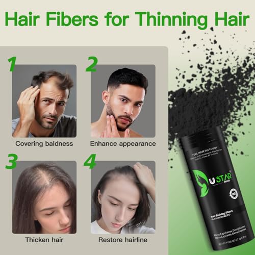 USTAR Hair Building Fibers 77.5g - Thicker Fuller Hair for Men & Women