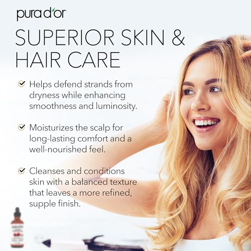 PURA D'OR 4 Oz Organic Castor Oil ? Pure Cold-Pressed, Hexane-Free, USDA Certified ? Lashes, Brows, Hair, Scalp, Skin ? Botanical Moisturizer Supporting Softness, Strength, Hydration, Shine & Radiance