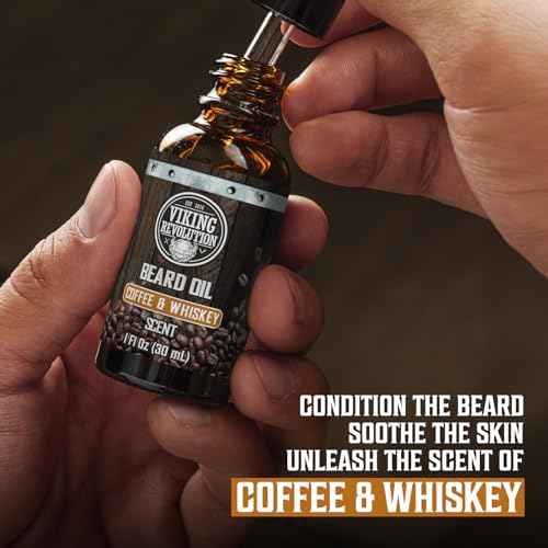 Viking Revolution Coffee and Whiskey Beard Balm for Men (2oz) and Beard Oil (1 fl oz) Kit - With Argan and Jojoba Oils - Soften and Moisturize - Stocking Stuffers for Men
