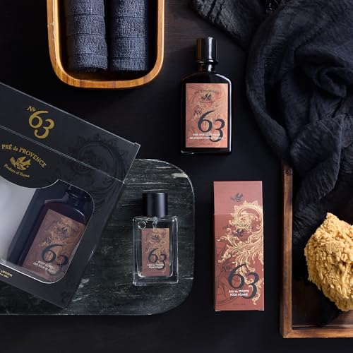 Pre de Provence No. 63 Men¡¯s Gift Set ? Shower Gel, Eau de Toilette & Body Lotion ? 3-Piece Grooming Kit with Masculine Fragrance