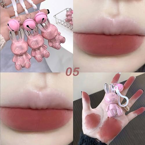 3-Color Matte Liquid Lipstick Set with Bunny Keychain