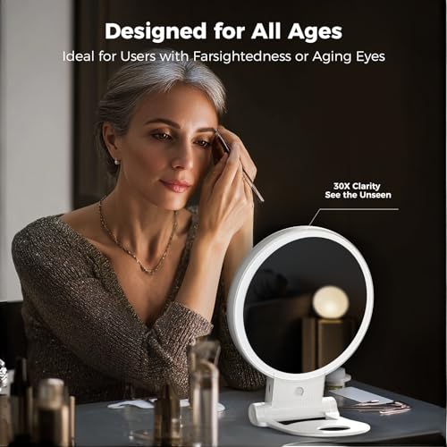 1X/30X Lighted Makeup Mirror, Rechargeable, 3-Color Modes