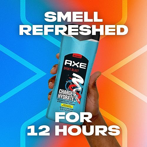 AXE Body Wash Charge and Hydrate Sports Blast Energizing Citrus Scent Men's Body Wash 100 percent Recycled Bottle 16 oz (Pack of 4)