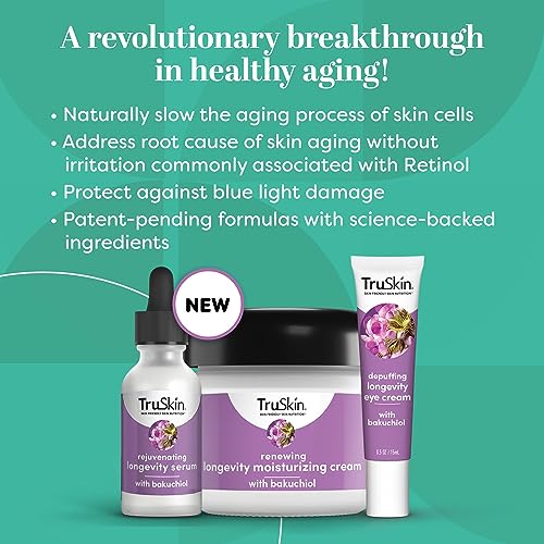 TruSkin Longevity Moisturizing Cream ? Revolutionary Face Moisturizer with Bakuchiol & Snow Algae ? Healthy Aging Gentle Retinol Alternative, Firmer-Looking Skin, 2 fl oz