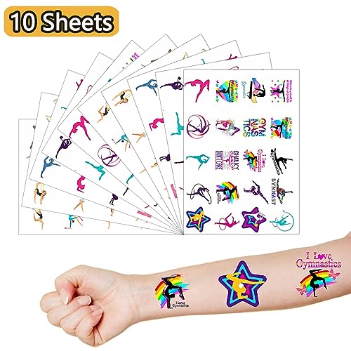 Gymnastic Temporary Tattoos for Kids - 10 Sheets, 200 Pieces