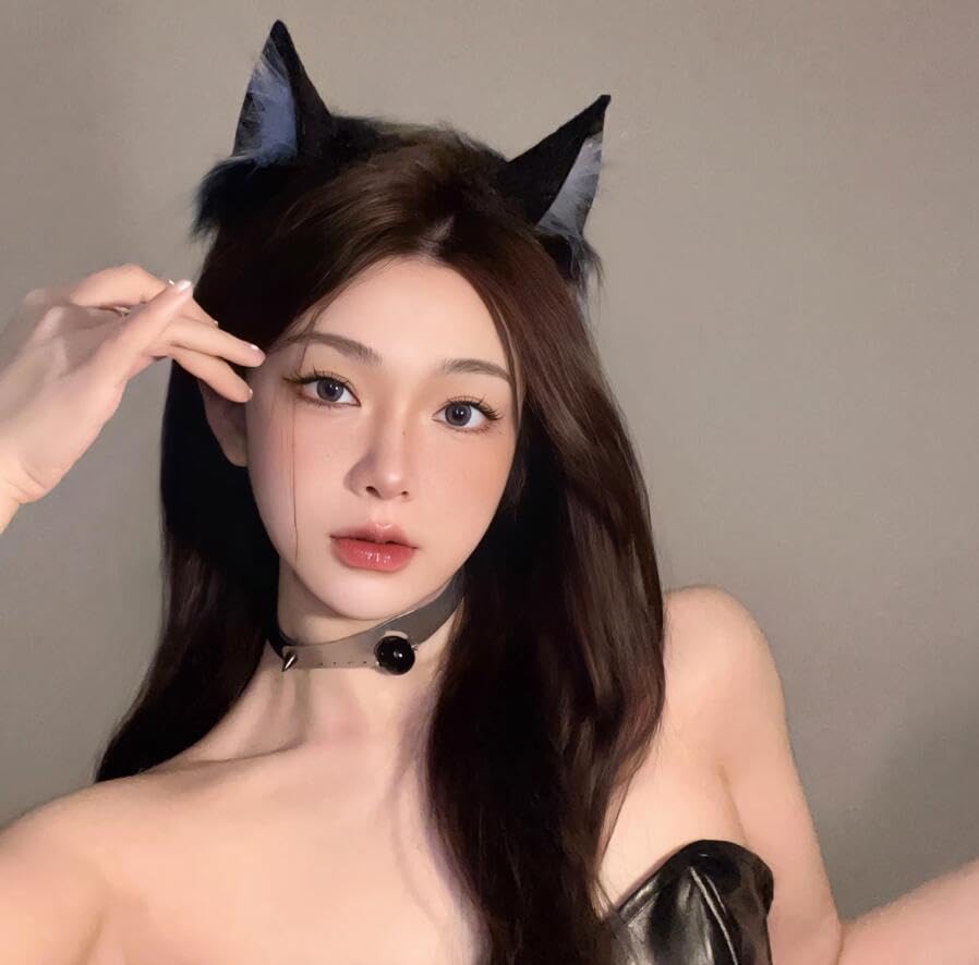 Mxdreoil Animal Ears Headband - Fox Ears Simulation for Cosplay (Black Pink)