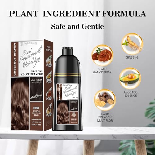 Joyful Young Chestnut Brown Hair Dye Shampoo 3-in-1 for Gray Coverage