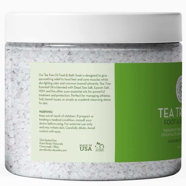 Tea Tree Oil Foot Soak with Epsom & Dead Sea Salts - Relaxing 20 oz Bath Spa
