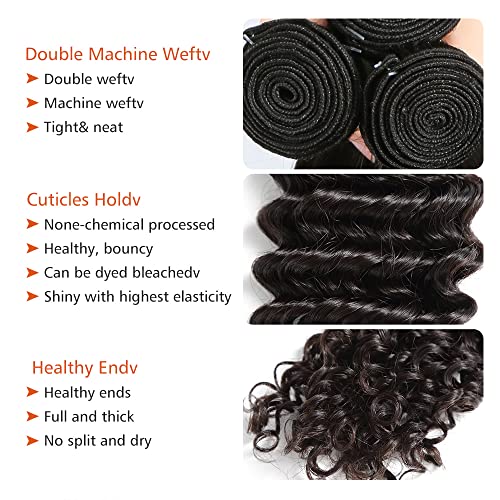 12 Inch Brazilian Deep Wave Human Hair Bundles - Natural Black